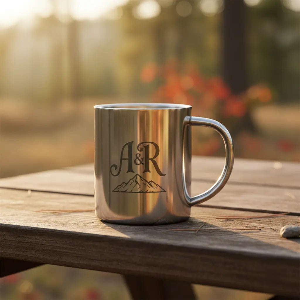 Laser engraved camping mug
