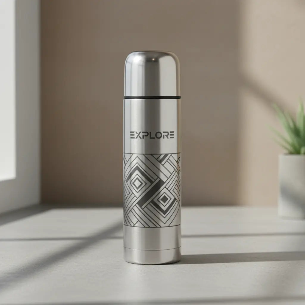 Laser engraved thermos modern setting