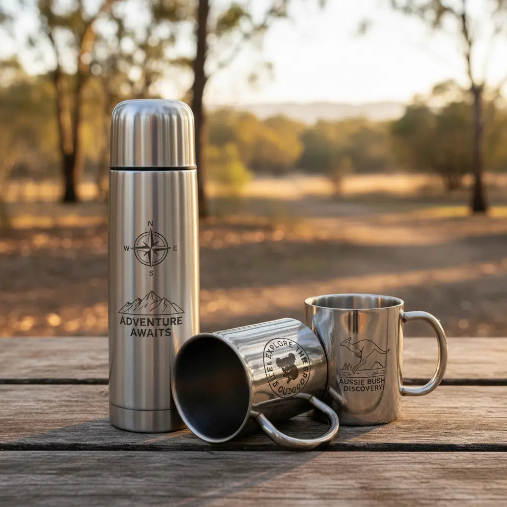 Laser engraved thermos set outdoor
