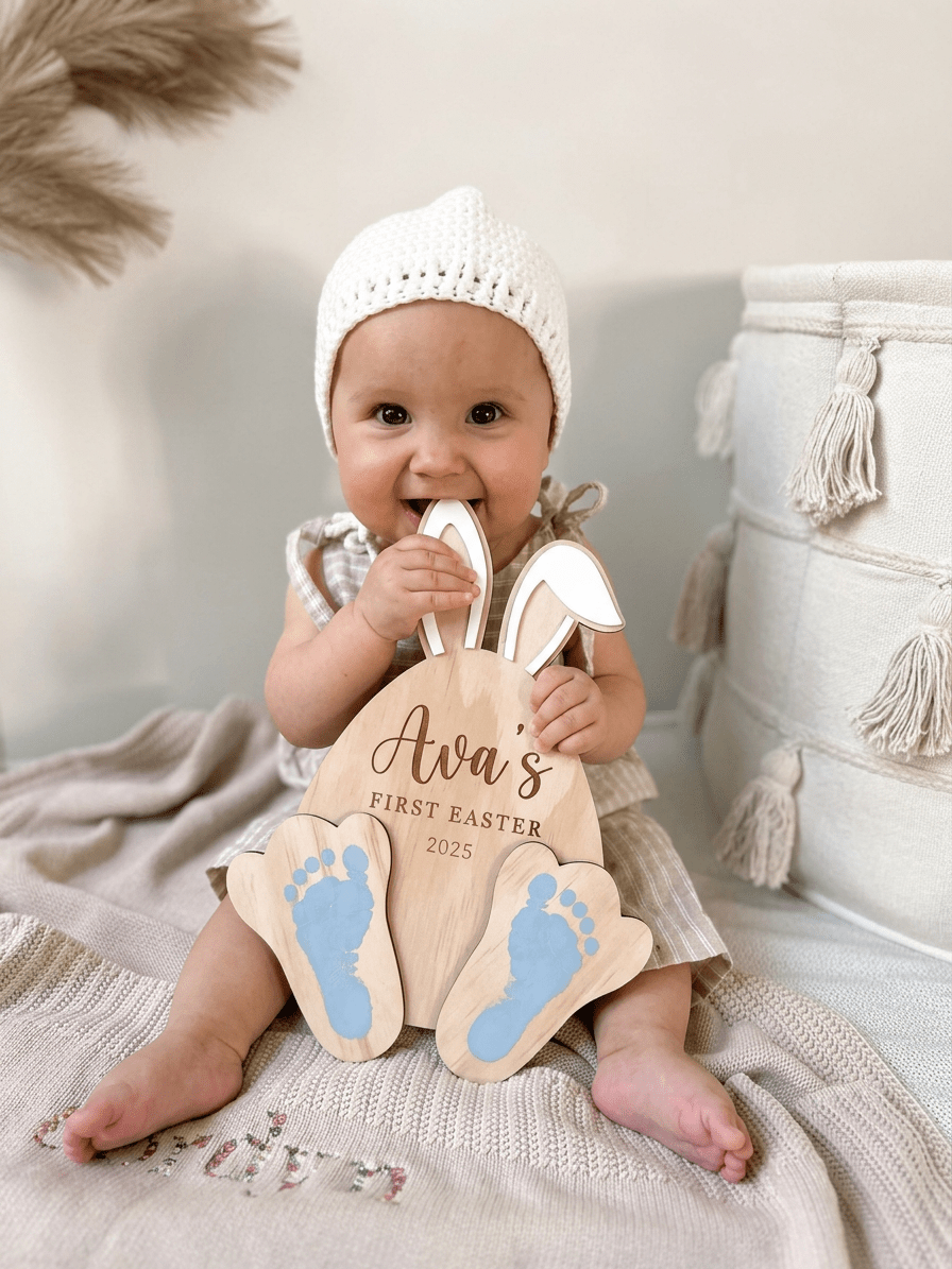 Personalised First Easter Footprint Keepsake - Pixel Burn Custom Laser Creations