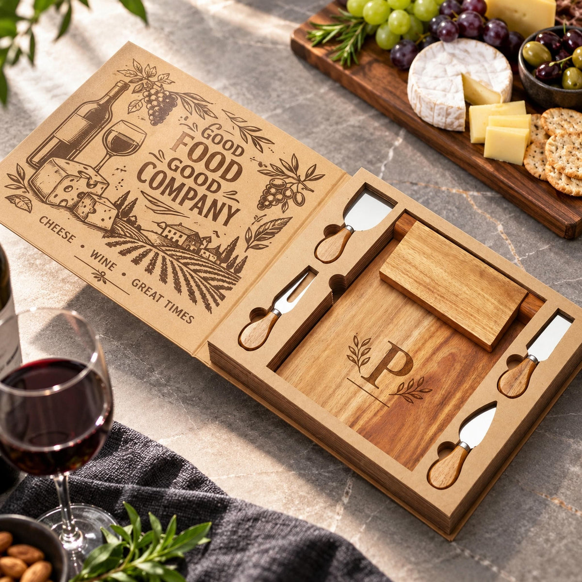 Personalised Acacia Magnetic Cheese Board & Knife Set - Pixel Burn Custom Laser Creations