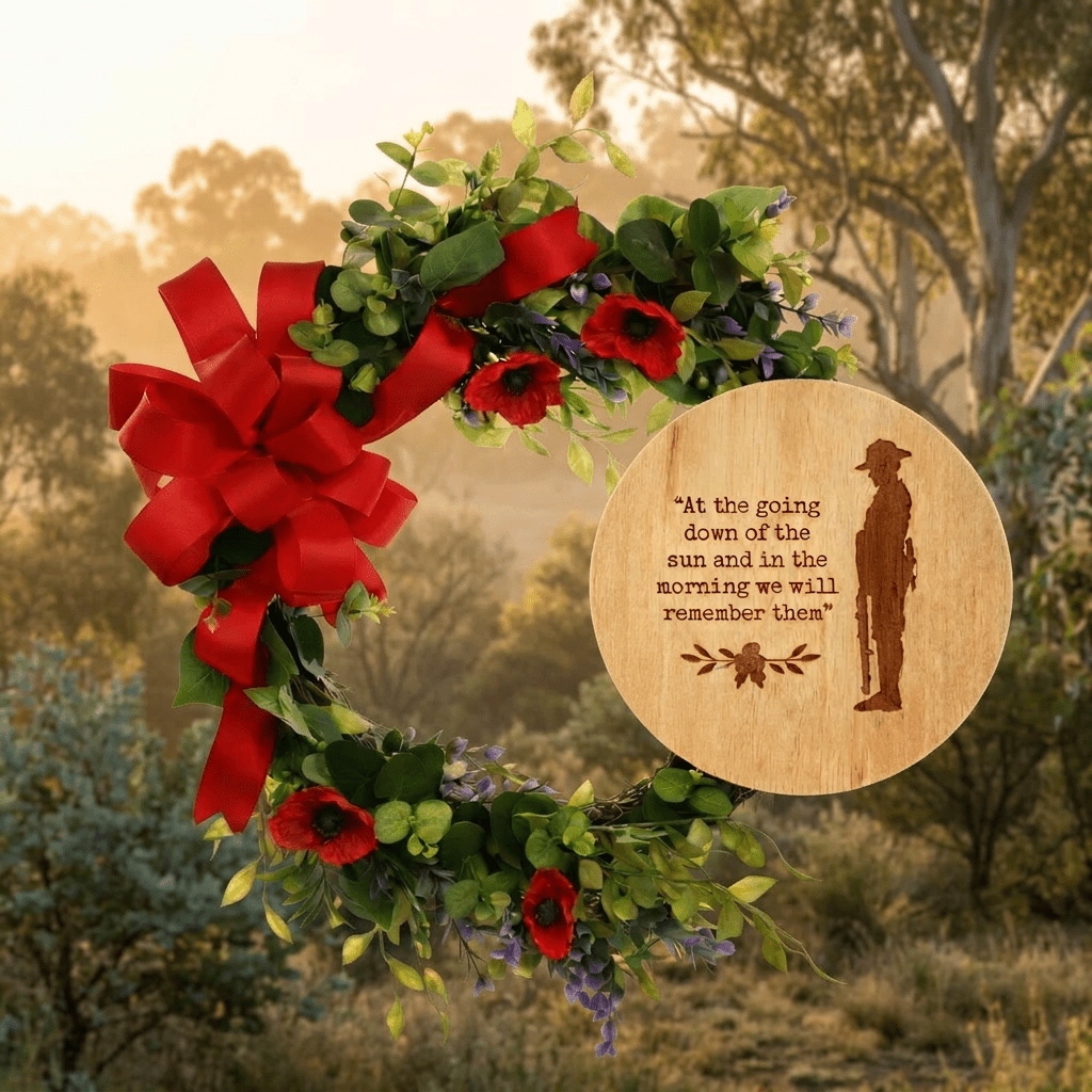 Personalised Anzac Day Floral Tribute Wreath With Engraved Plaque - Pixel Burn Custom Laser Creations