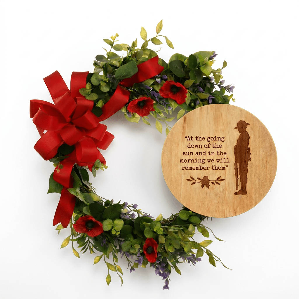 Personalised Anzac Day Floral Tribute Wreath With Engraved Plaque - Pixel Burn Custom Laser Creations