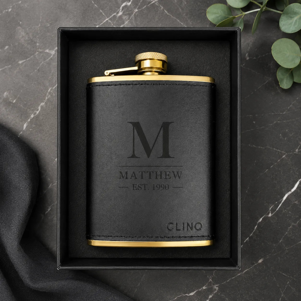 Personalised Brass & Leather Hip Flask - Pixel Burn Custom Laser Creations