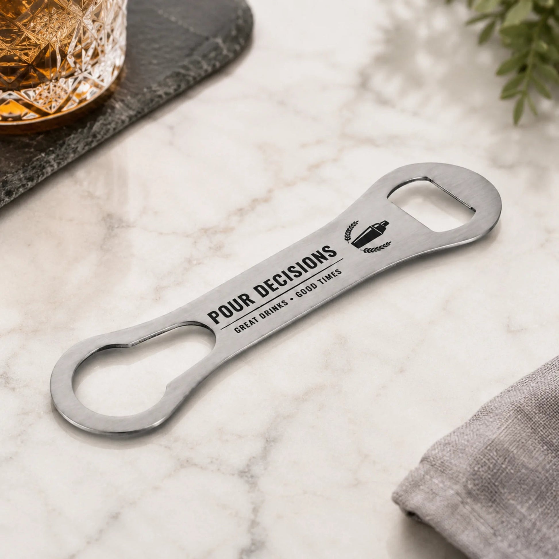 Personalised Chrome Bar Blade Bottle Opener - Pixel Burn Custom Laser Creations