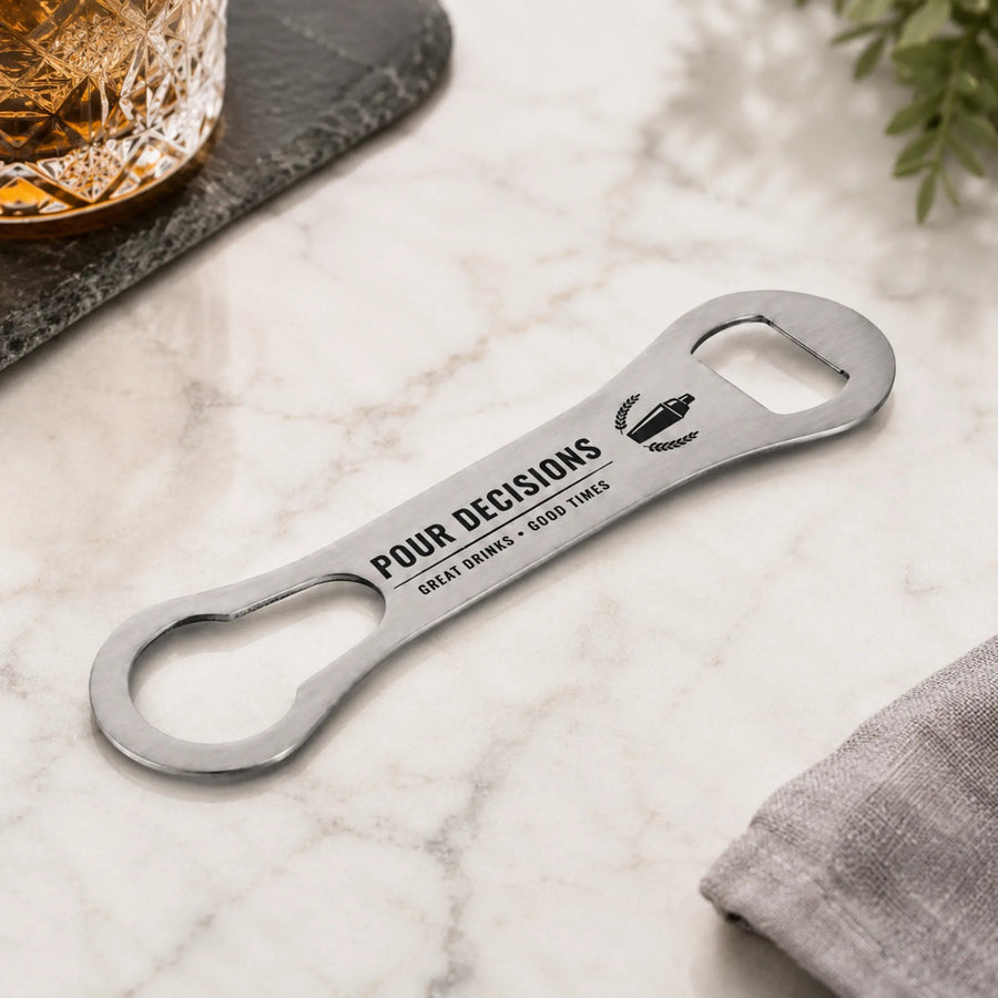 Personalised Chrome Bar Blade Bottle Opener - Pixel Burn Custom Laser Creations