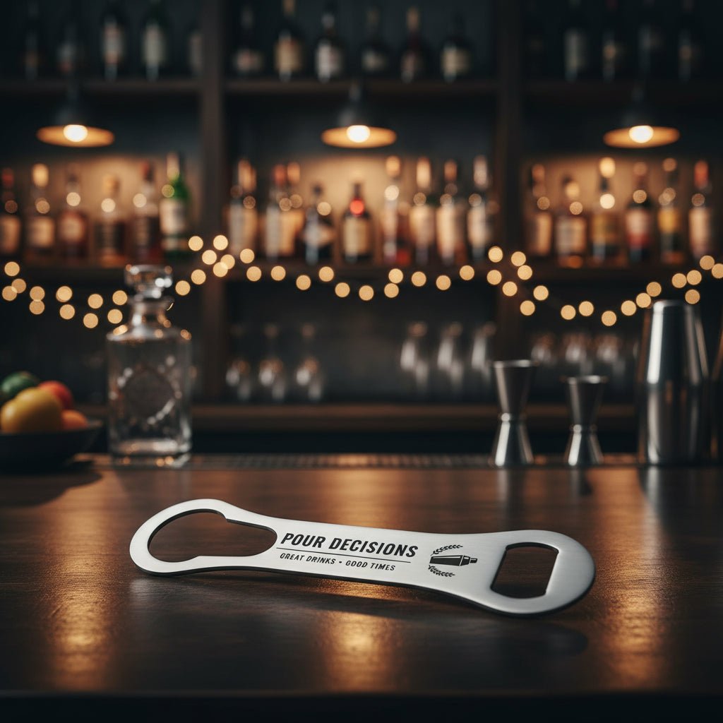 Personalised Chrome Bar Blade Bottle Opener - Pixel Burn Custom Laser Creations