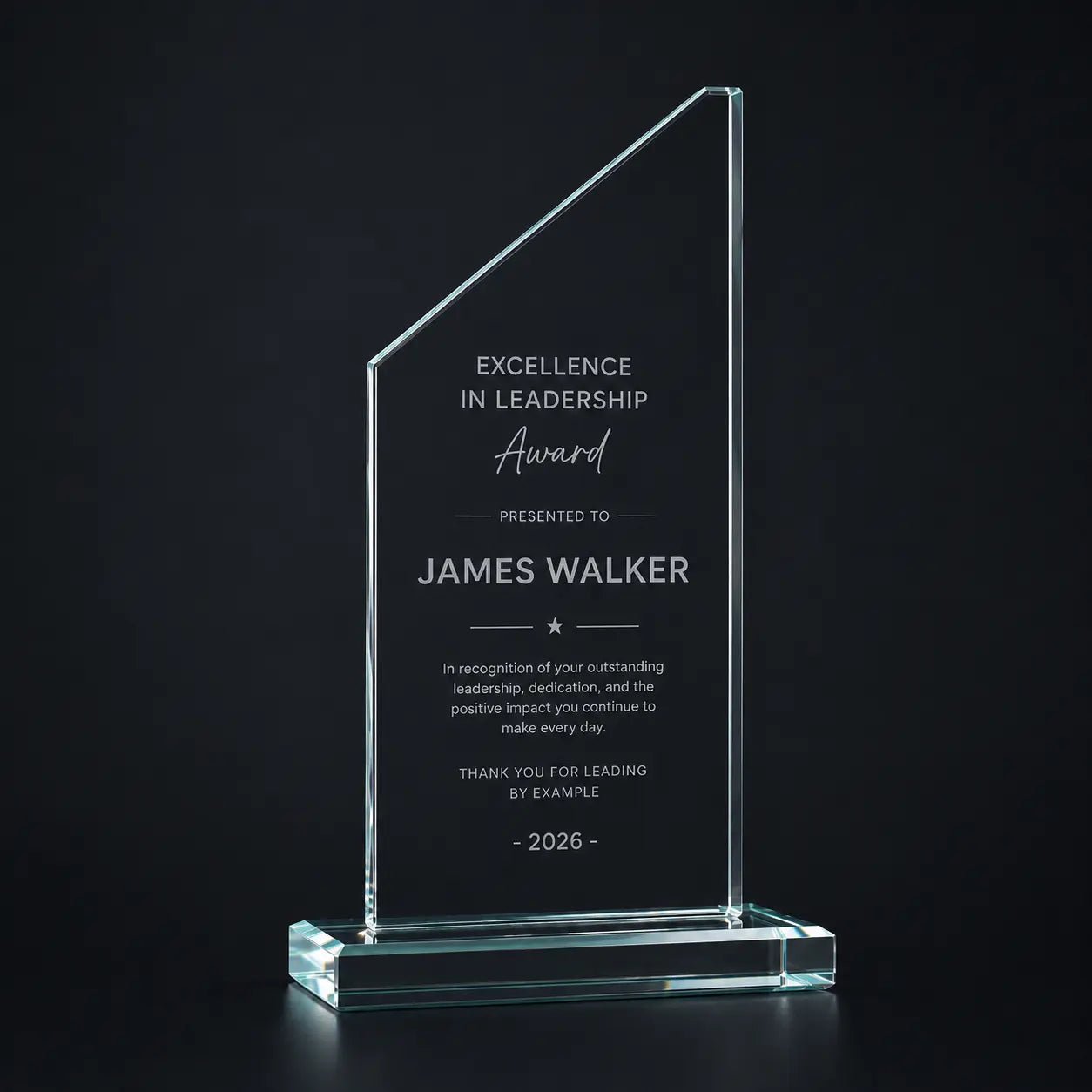 Personalised Glass Award Plaque - Pixel Burn Custom Laser Creations
