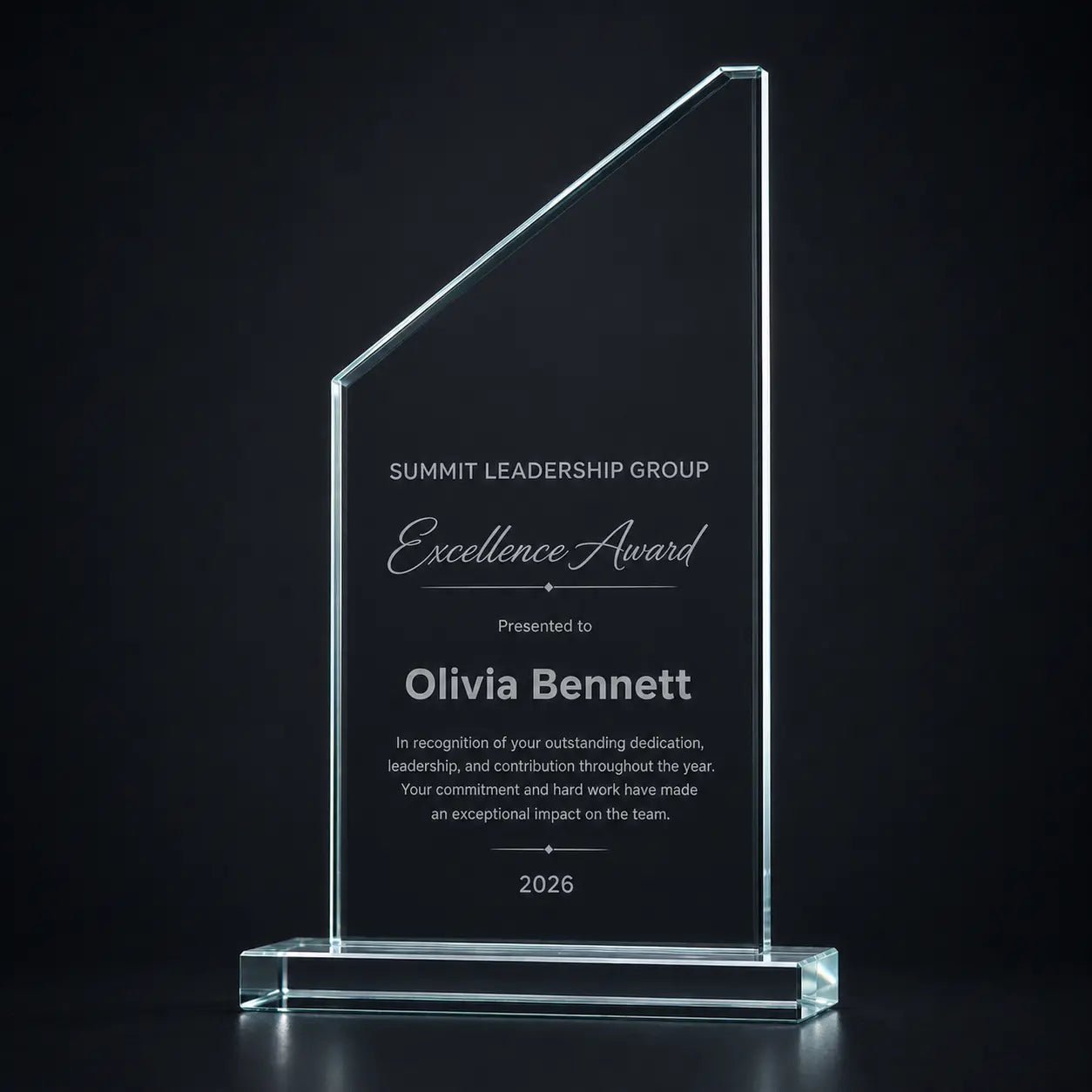 Personalised Glass Award Plaque - Pixel Burn Custom Laser Creations