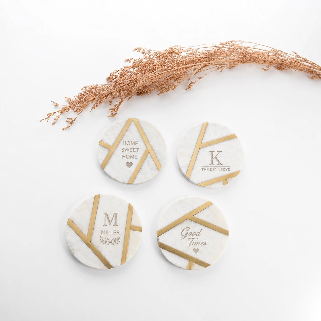 Personalised Marble & Brass Coasters (Set of 4) - Pixel Burn Custom Laser Creations