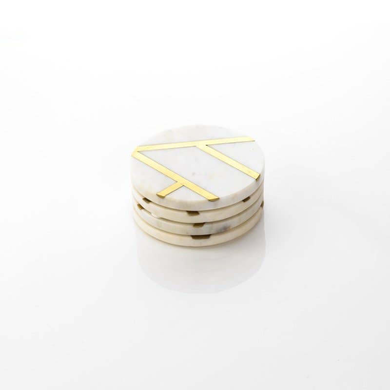 Personalised Marble & Brass Coasters (Set of 4) - Pixel Burn Custom Laser Creations