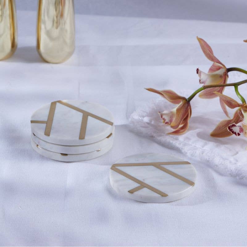 Personalised Marble & Brass Coasters (Set of 4) - Pixel Burn Custom Laser Creations