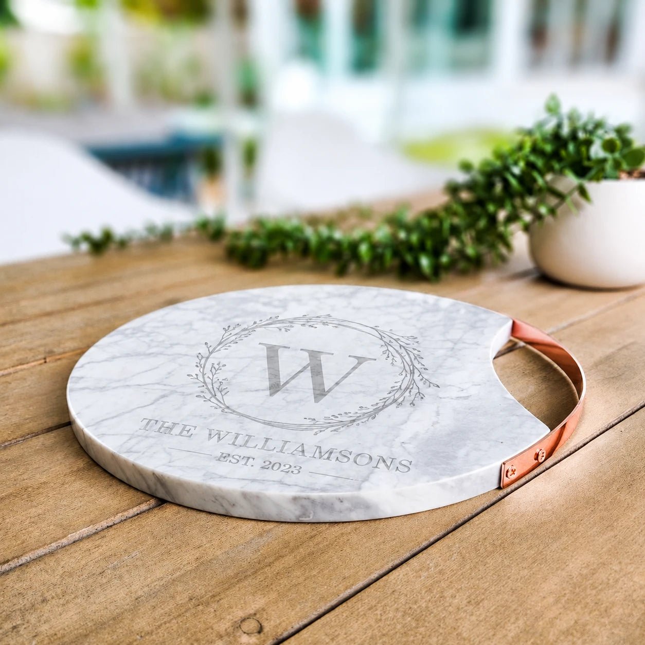 Personalised Marble Cheese Board with Copper Handle - Pixel Burn Custom Laser Creations