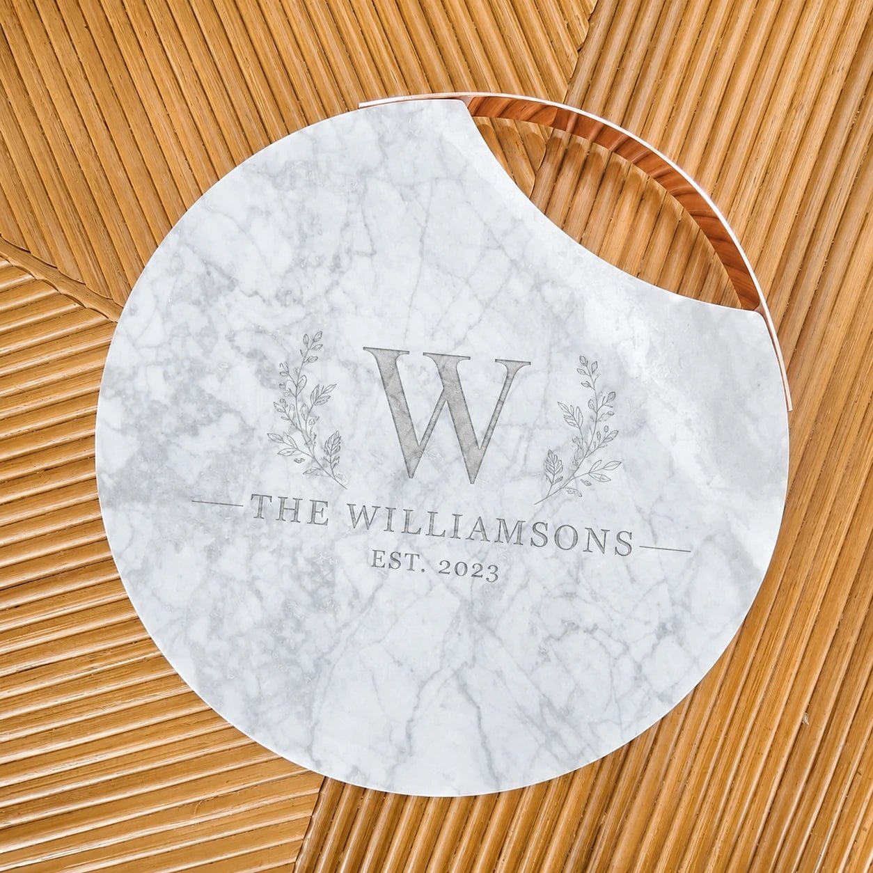 Personalised Marble Cheese Board with Copper Handle - Pixel Burn Custom Laser Creations