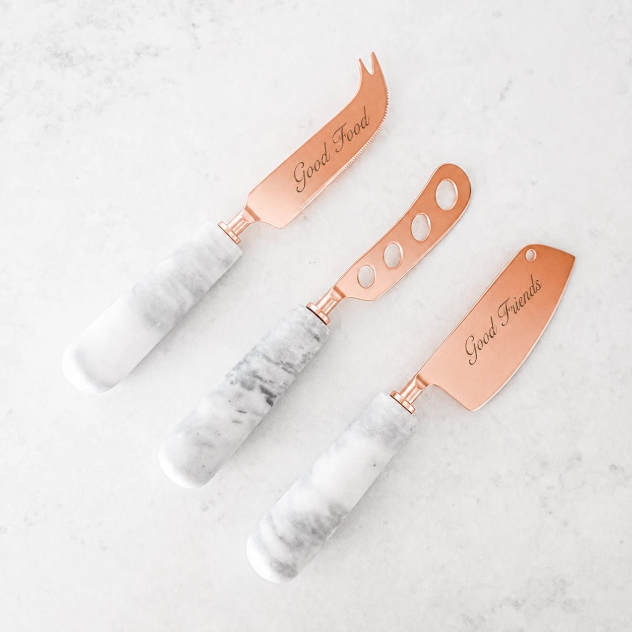 Personalised Marble & Copper Cheese Knife Set - Pixel Burn Custom Laser Creations
