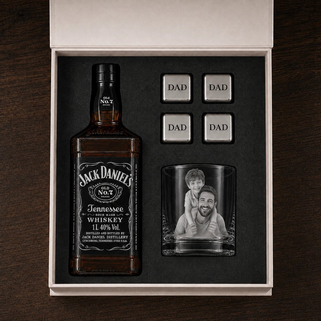 Personalised Photo Glass and Whiskey Gift Set – Old No. 7 - Pixel Burn Custom Laser Creations
