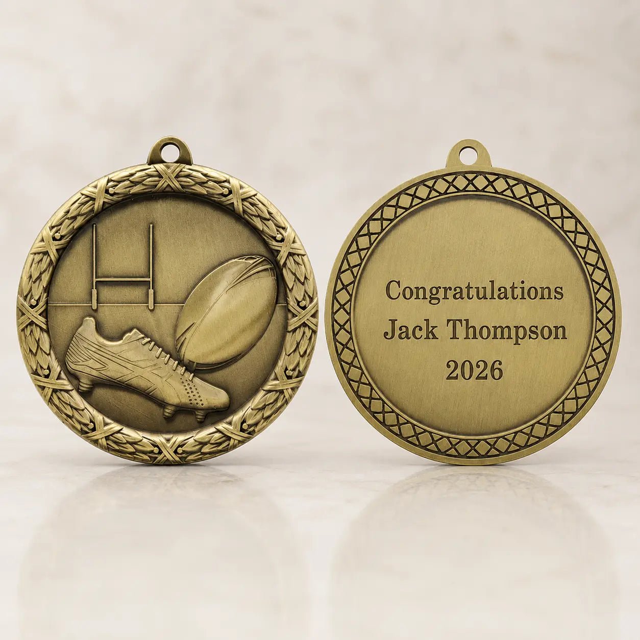 Personalised Rugby Medal - Pixel Burn Custom Laser Creations