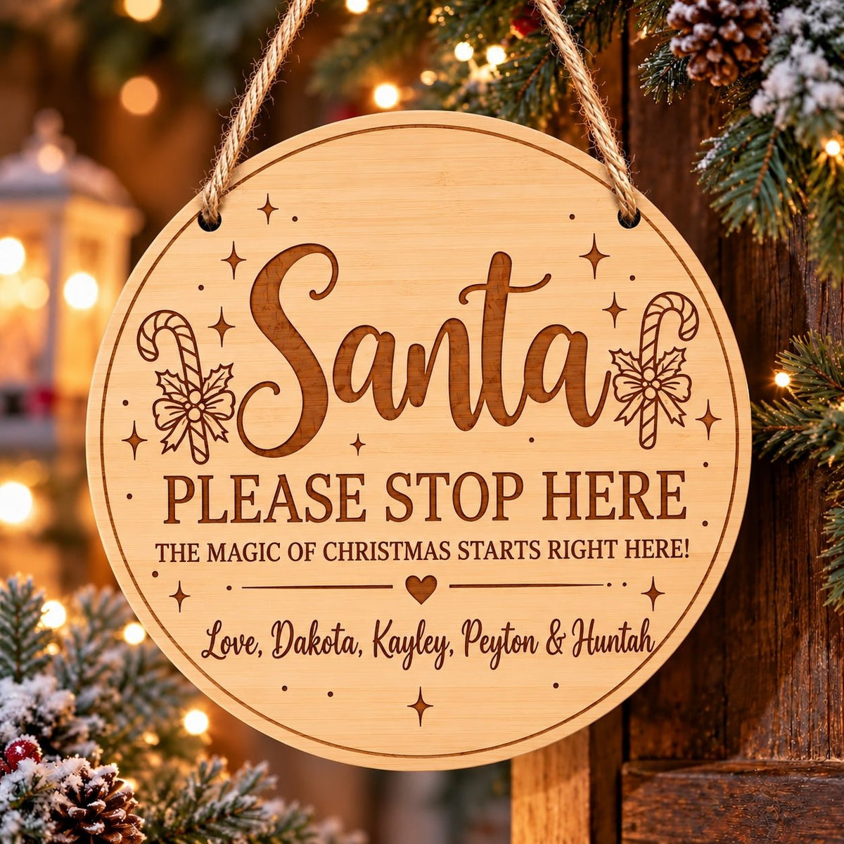 Personalised Santa Stop Here Wooden Plaque - Pixel Burn Custom Laser Creations