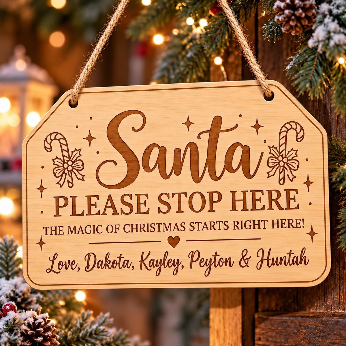 Personalised Santa Stop Here Wooden Plaque - Pixel Burn Custom Laser Creations