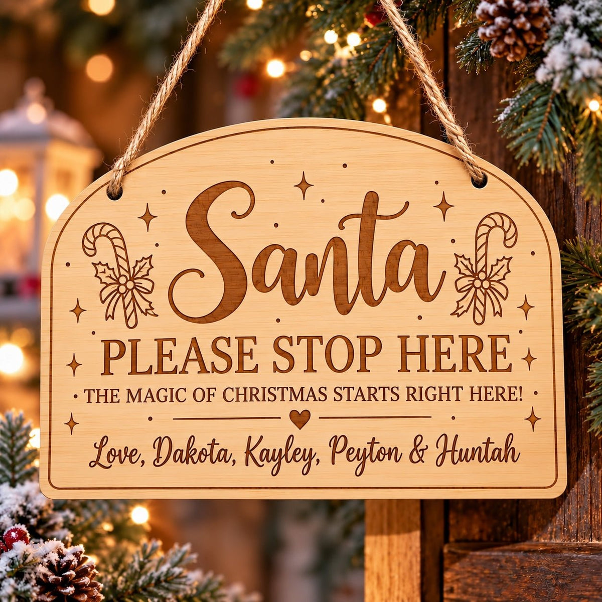 Personalised Santa Stop Here Wooden Plaque - Pixel Burn Custom Laser Creations