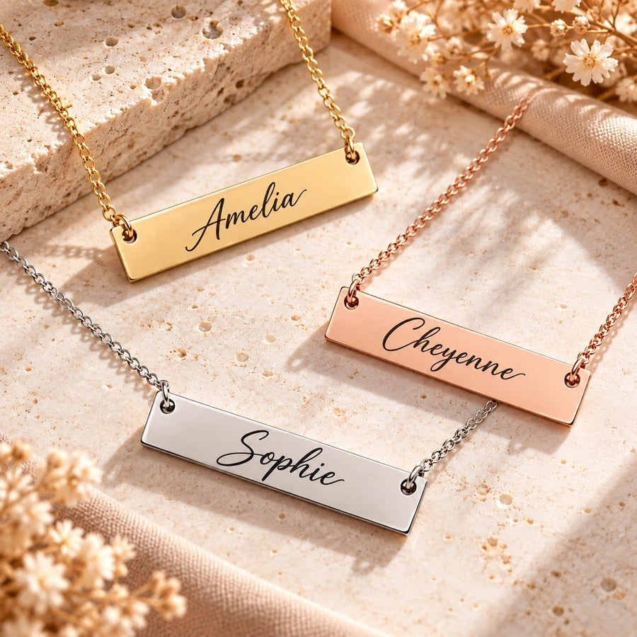 Personalised Stainless Steel Bar Necklace - Pixel Burn Custom Laser Creations