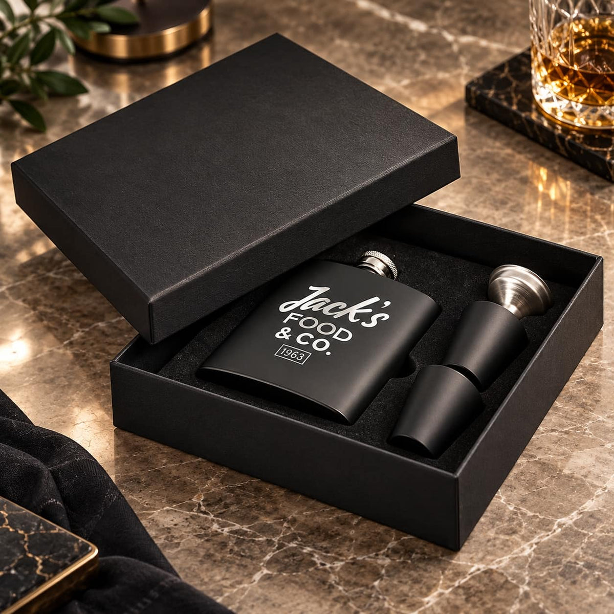 Personalised Stainless Steel Hip Flask Gift Set - Pixel Burn Custom Laser Creations