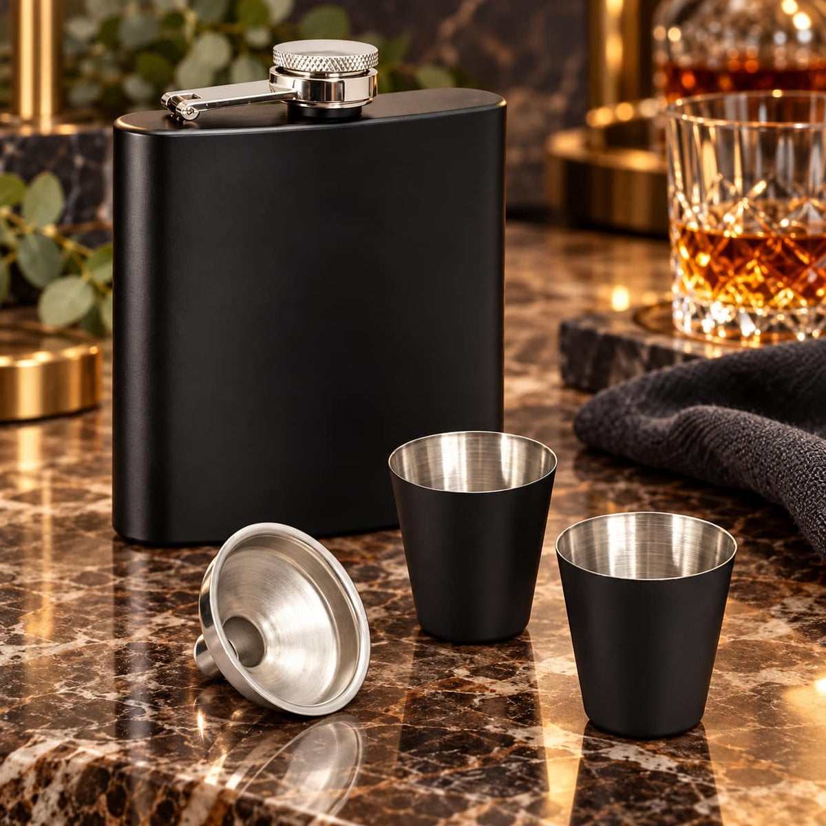 Personalised Stainless Steel Hip Flask Gift Set - Pixel Burn Custom Laser Creations
