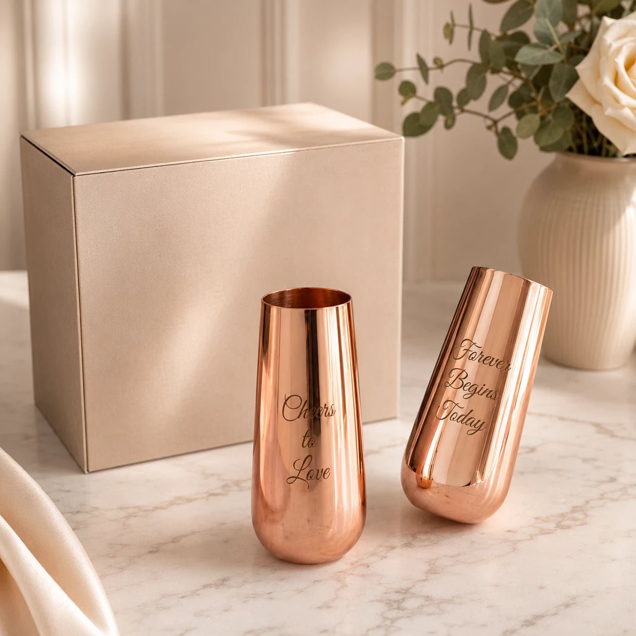 Personalised Stemless Champagne Flutes - Pixel Burn Custom Laser Creations