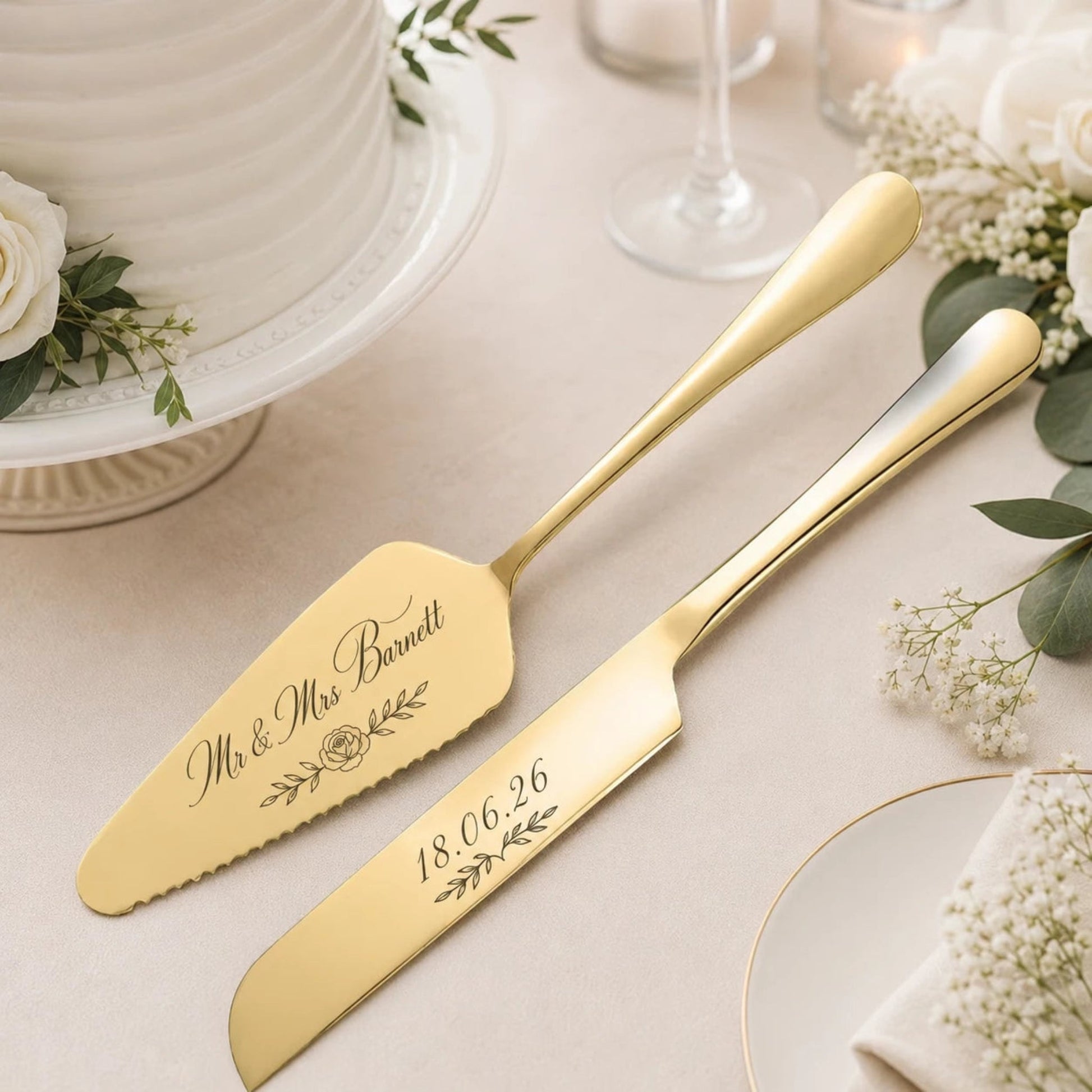 Personalised Wedding Cake Knife Server - Pixel Burn Custom Laser Creations