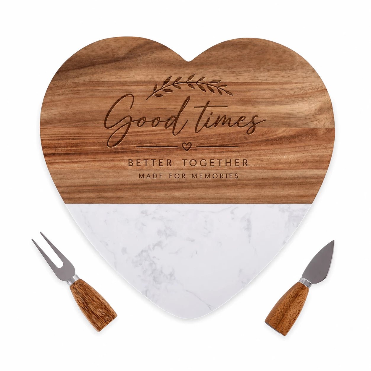 Personalised Wood & Marble Heart Cheese Board Gift Set - Pixel Burn Custom Laser Creations