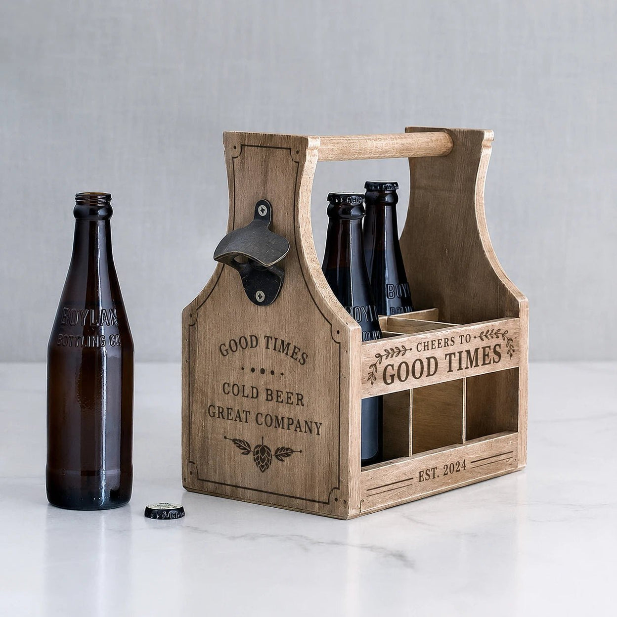 Personalised Wooden Beer Caddy with Bottle Opener