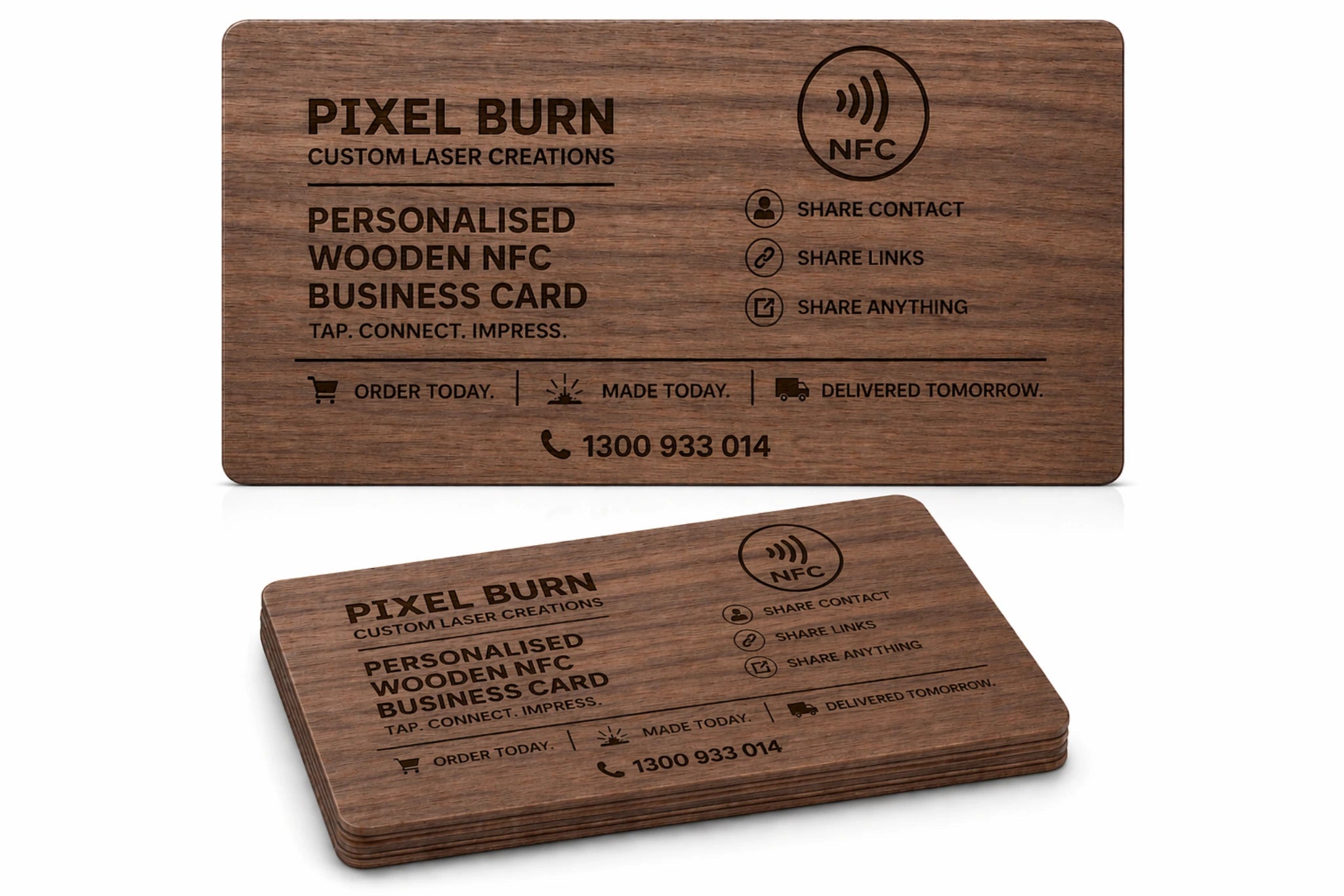 Personalised Wooden NFC Card - Pixel Burn Custom Laser Creations