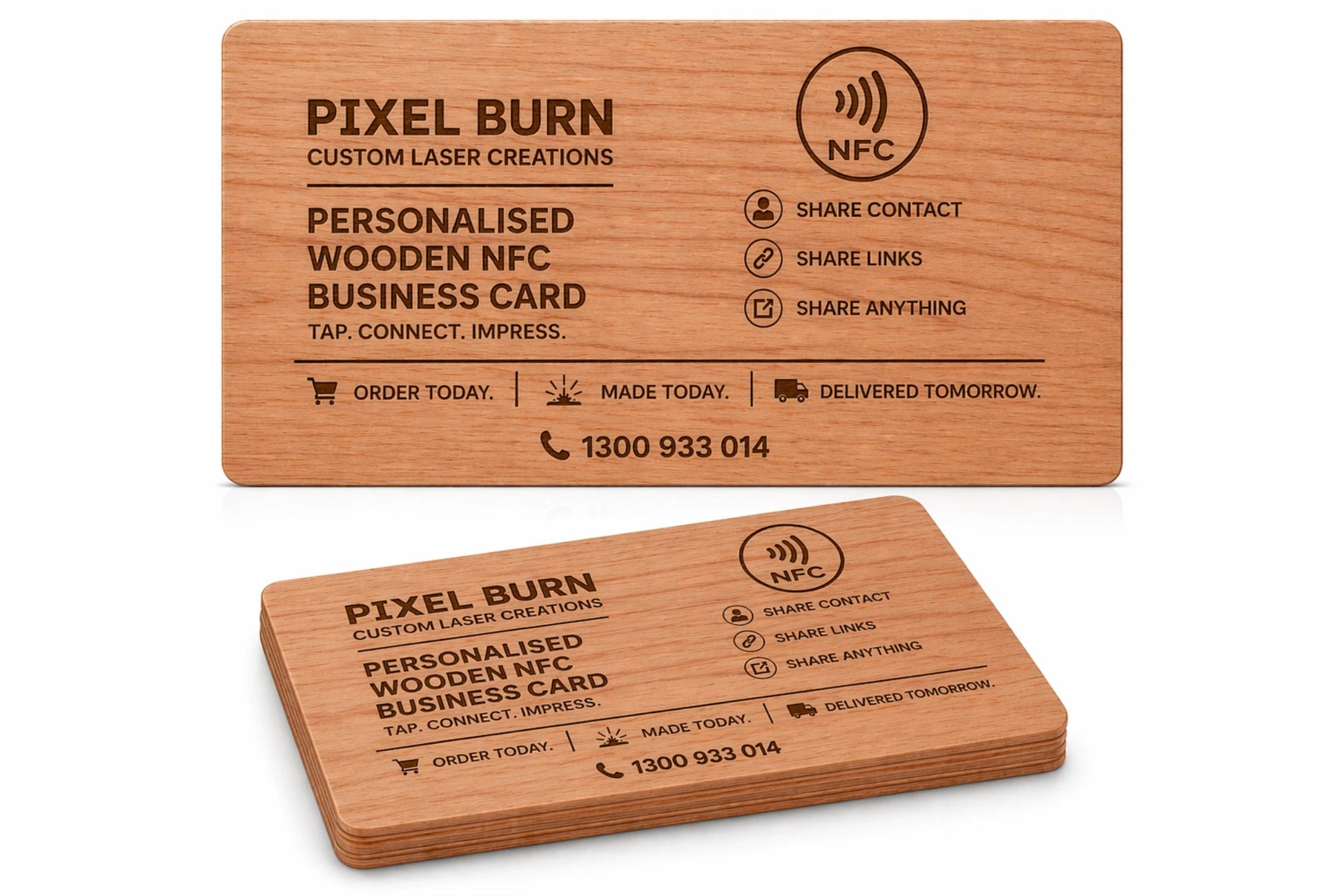 Personalised Wooden NFC Card - Pixel Burn Custom Laser Creations