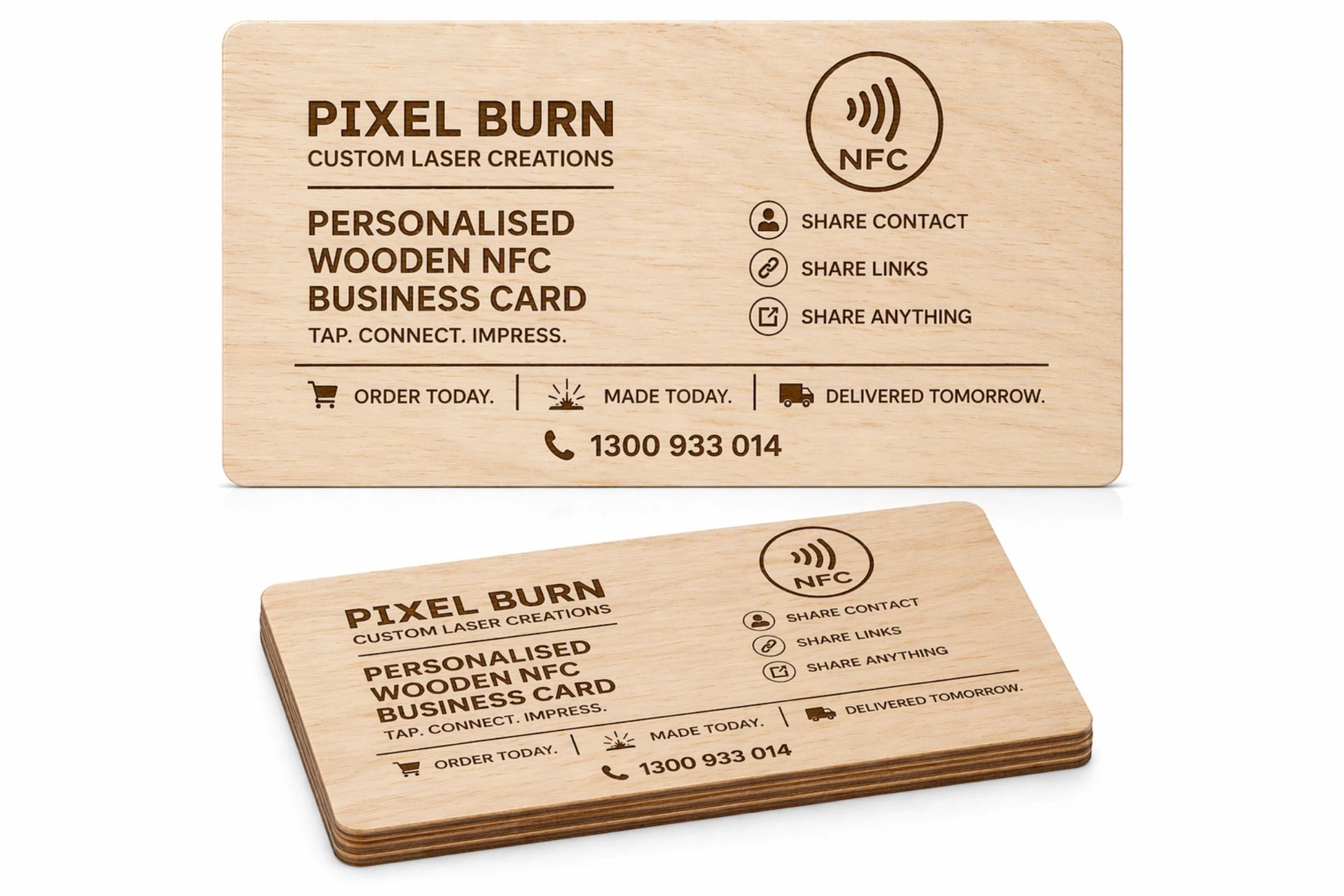 Personalised Wooden NFC Card - Pixel Burn Custom Laser Creations