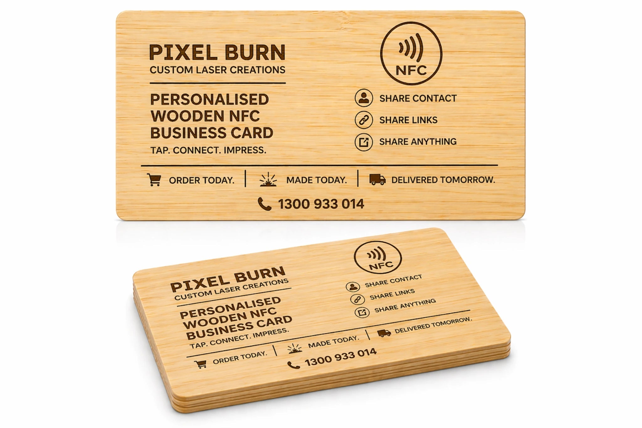 Personalised Wooden NFC Card - Pixel Burn Custom Laser Creations
