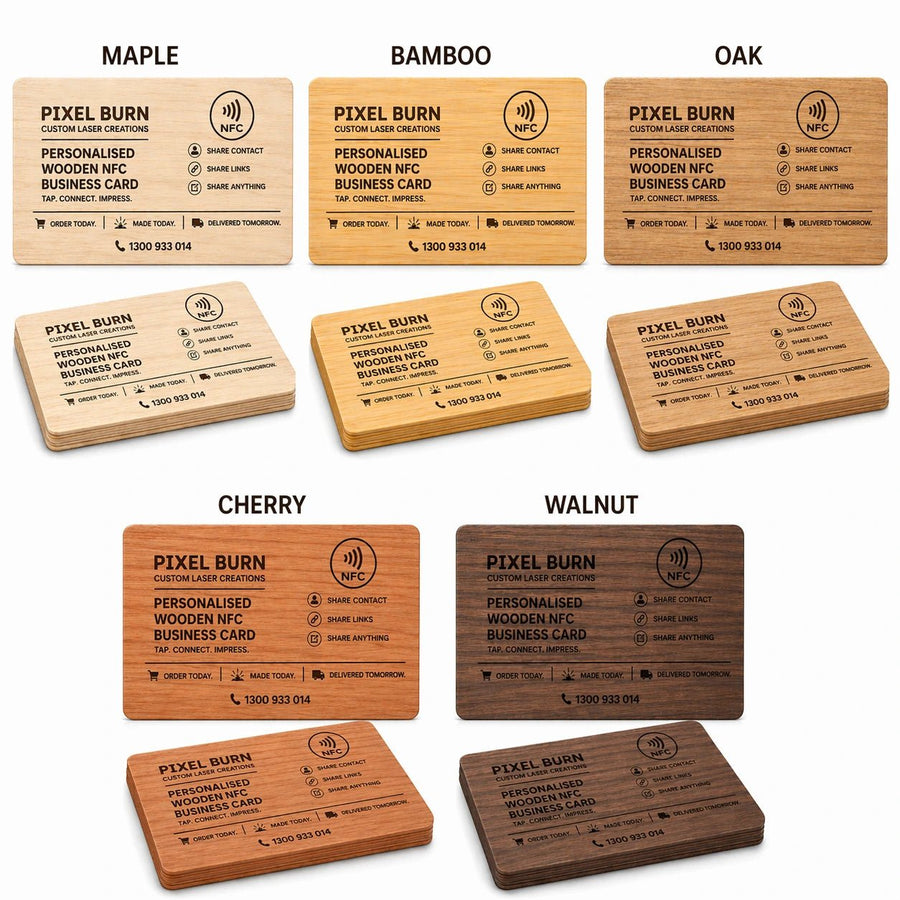 Personalised Wooden NFC Card - Pixel Burn Custom Laser Creations