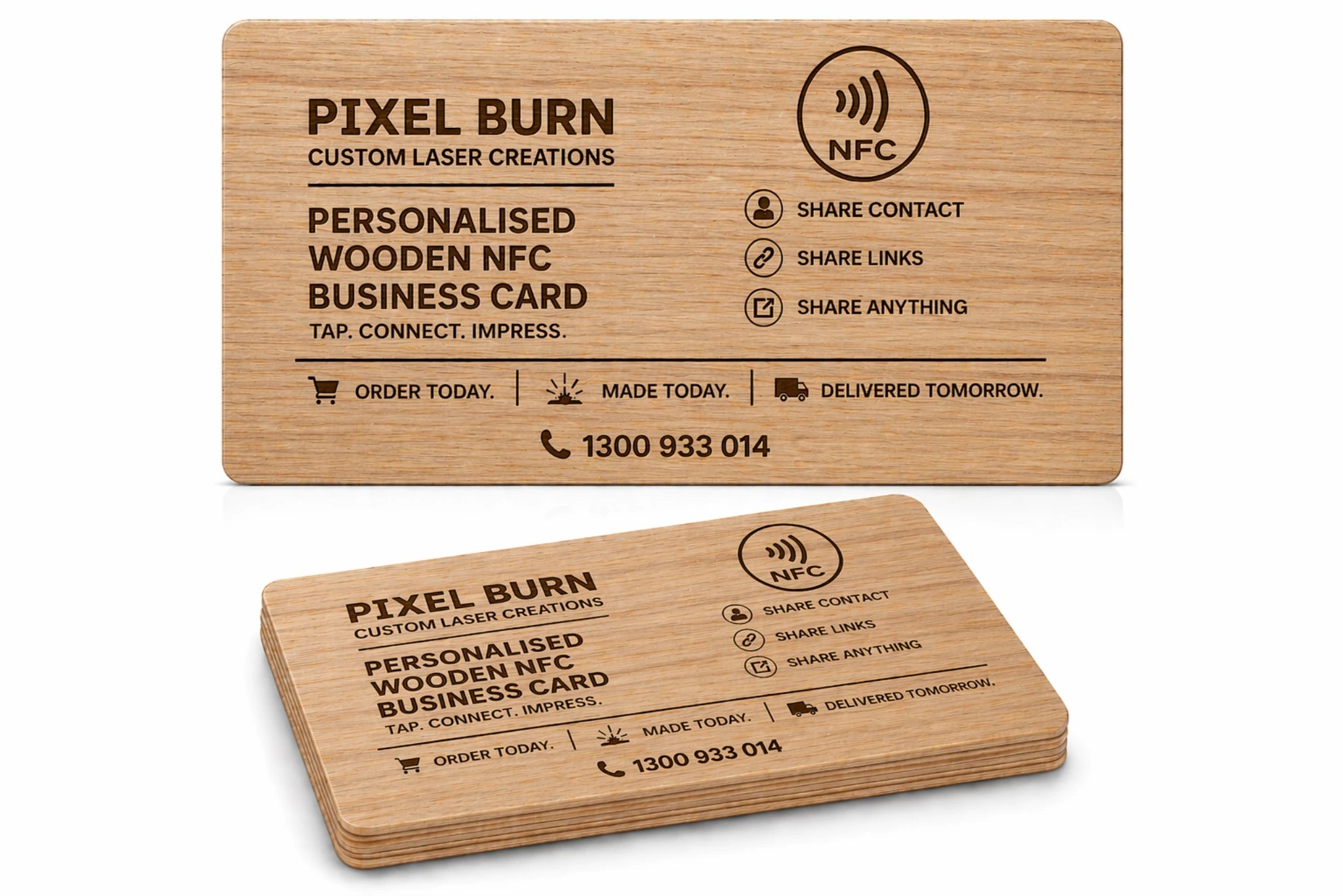 Personalised Wooden NFC Card - Pixel Burn Custom Laser Creations